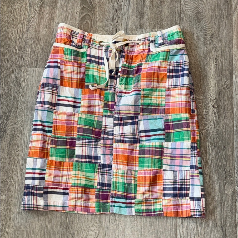 Y2K preppy patchwork multicolor madras casual plaid skirt nautical size S